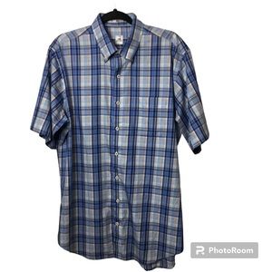 Peter Millar blue and yellow plaid short sleeve button down shirt. Large